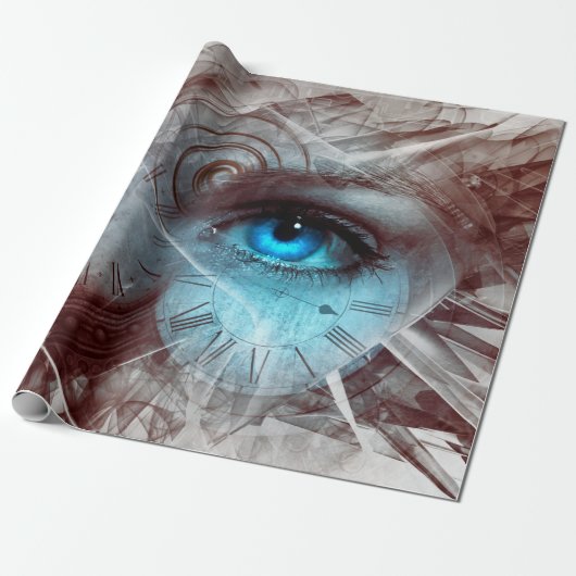 Fantasy surreal eye-klok cadeaupapier (Uitgerold)