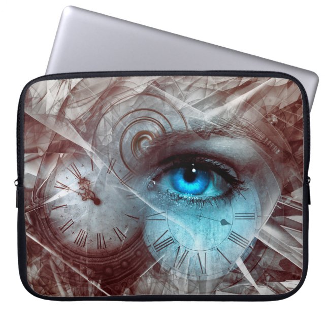 Fantasy surreal eye-klok laptop sleeve (Voorkant)