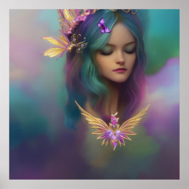 Fantasy Sweet Fairy Girl paarse Blauwgroen roze Wi Poster