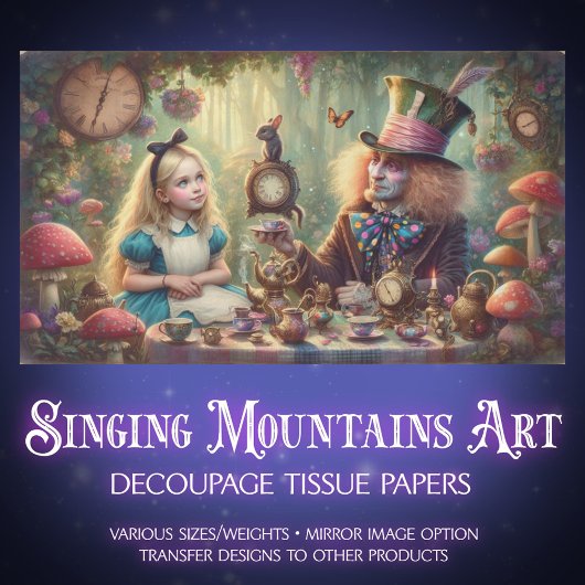 Fantasy Tea Party Alice and Hatter Decoupage Tissuepapier