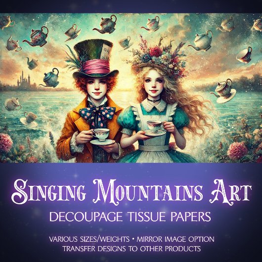 Fantasy Tea Party Alice en Mad Hatter Decoupage Tissuepapier