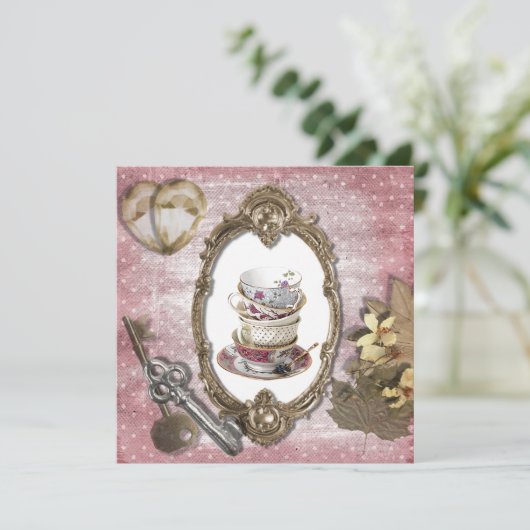  Fantasy Tea Party Bruids Douche Uitnodiging (Staand voorkant)