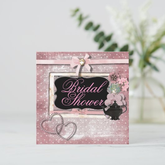 Fantasy Tea Party Bruids Douche Uitnodiging (Staand voorkant)