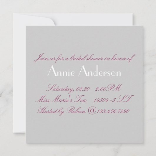 Fantasy Tea Party Bruids Douche Uitnodiging (Achterkant)