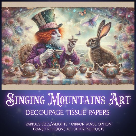 Fantasy Tea Party Wonderland Hatter Hare Decoupage Tissuepapier