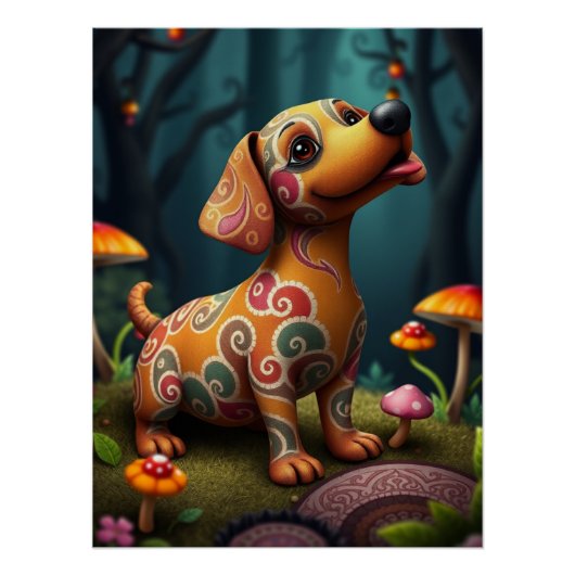 Fantasy Teckel Puppy Art Perfect Poster (Voorkant)