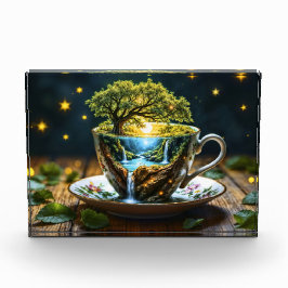 Fantasy theekopje miniatuur wereld watervallen fotoblokken