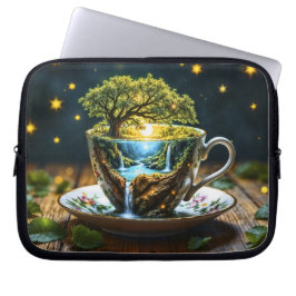 Fantasy theekopje miniatuur wereld watervallen laptop sleeve