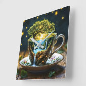 Fantasy theekopje miniatuur wereld watervallen vierkante klok (Hoek)