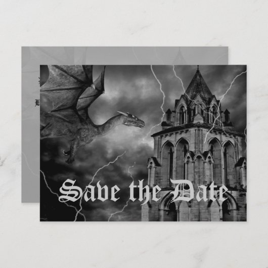 Fantasy thema bruiloft draak Save the Date Aankondigingskaart (Voorkant / Achterkant)