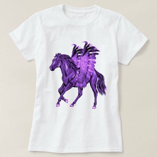 Fantasy Theme Paarse Pegasus gevleugeld paard T-shirt (Design voorkant)