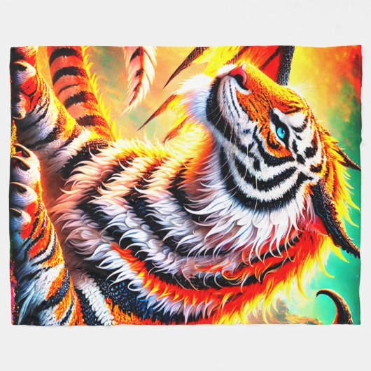 Fantasy Tiger Design Fleece Deken (Voorkant (Horizontaal))