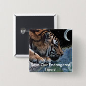 Fantasy Tiger en Moon Vierkante Button 5,1 Cm (Voorkant /achterkant)