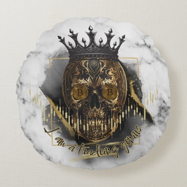 Fantasy Trade Design | Crypto BTC | affirmaties Rond Kussen (Voorkant)