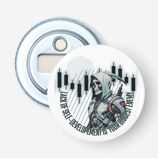 Fantasy Trade-ontwerp | motivatie | Grootste vijan Button Flesopener (Voorkant)