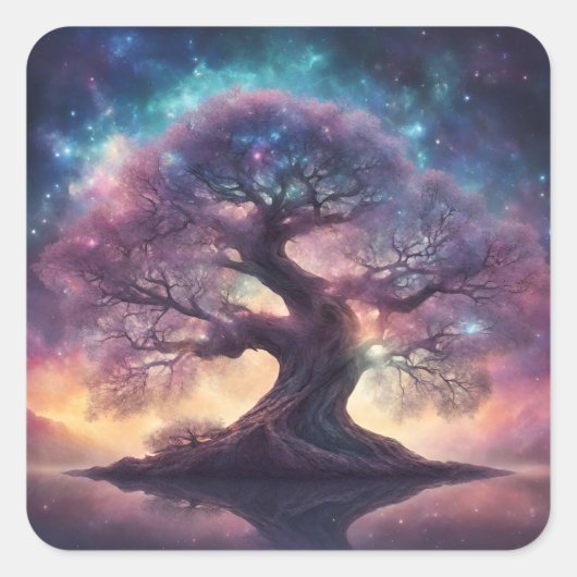 Fantasy Tree Art Vierkante Sticker (Voorkant)