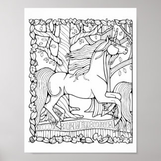 Fantasy Tree Forest Eenhoorn Kleurplaat Art Poster