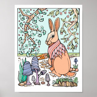 Fantasy Tree Forest Shawled Rabbit Poster