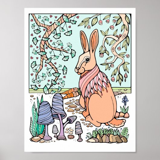 Fantasy Tree Forest Shawled Rabbit Poster (Voorkant)