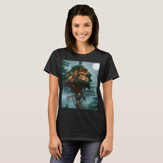 Fantasy Tree House Digital Artwork T-shirt (Voorkant volledig)