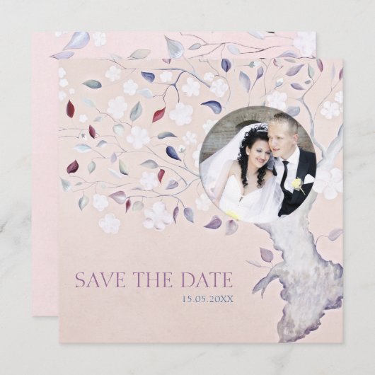 Fantasy Tree Voeg je foto-bruiloft toe Save The Date (Voorkant / Achterkant)