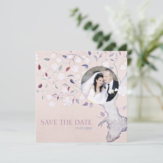 Fantasy Tree Voeg je foto-bruiloft toe Save The Date (Staand voorkant)