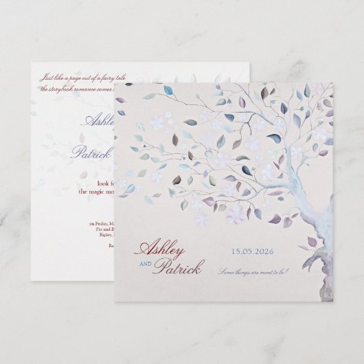 Fantasy Tree Wedding Invitation Kaart (Voorkant / Achterkant)