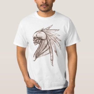 Fantasy Tribal Wing Indian Skull Mannen T-Shirt