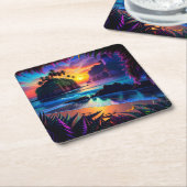 Fantasy Tropical Beach Drie Kartonnen Onderzetters (Schuin)