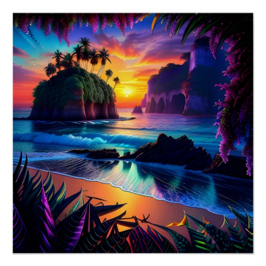 Fantasy Tropical Beach Drie Perfect Poster (Voorkant)