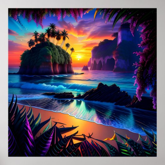 Fantasy Tropical Beach Drie Poster (Voorkant)