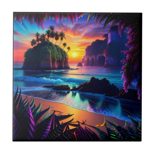 Fantasy Tropical Beach Drie Tegeltje (Voorkant)