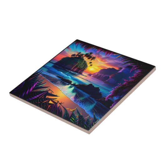 Fantasy Tropical Beach Drie Tegeltje (Zijkant)