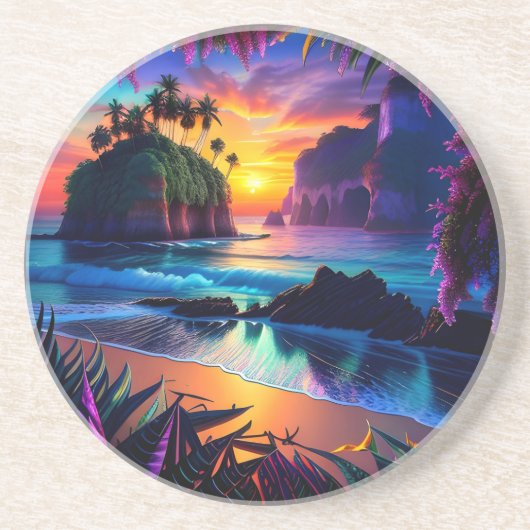 Fantasy Tropical Beach Drie Zandsteen Onderzetter (Voorkant)