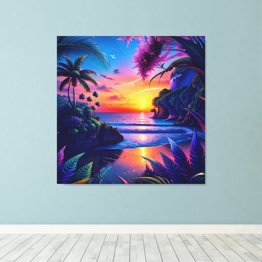 Fantasy Tropical Beach Two Canvas Afdruk (Insitu (Houten vloer))