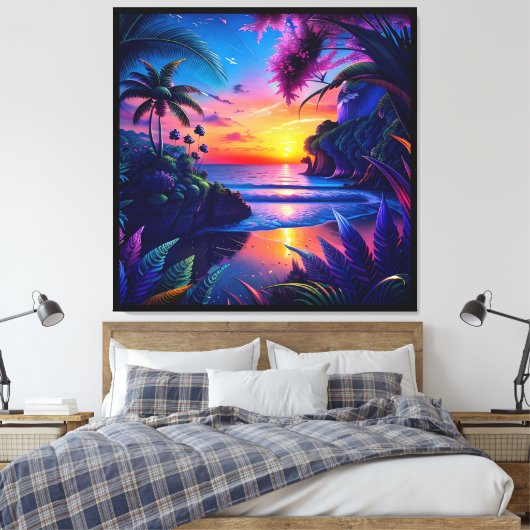 Fantasy Tropical Beach Two Canvas Afdruk (Insitu (Slaapkamer))