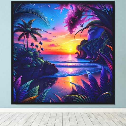 Fantasy Tropical Beach Two Canvas Afdruk (Insitu (Houten vloer))