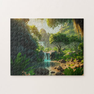 Fantasy Tropical Paradise Landscape met Waterval Legpuzzel