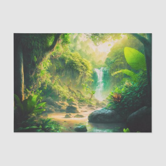 Fantasy Tropical Paradise Landscape met Waterval Tissuepapier (Voorkant)