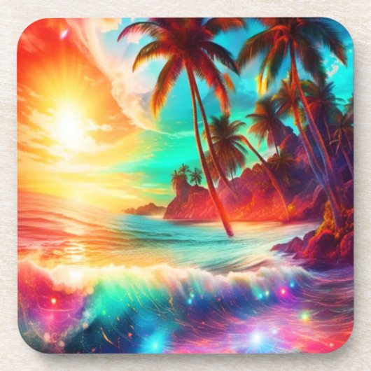 Fantasy Tropisch eiland Bier Onderzetter (Voorkant)