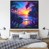 Fantasy Tropisch Strand Twee Canvas Afdruk (Insitu (Slaapkamer))