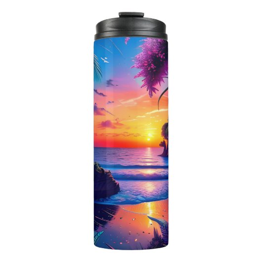 Fantasy Tropisch Strand Twee Thermosbeker (Voorkant)