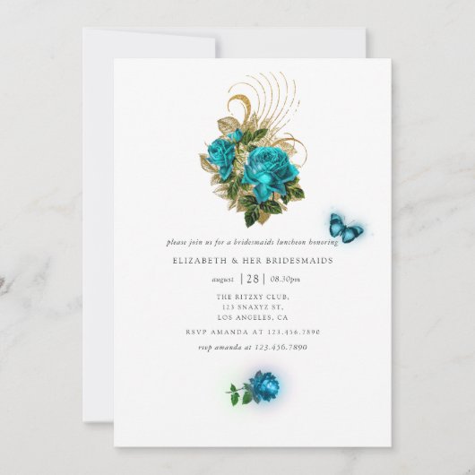 Fantasy Turquoise en Gold Bridesmaids Luncheon Kaart (Voorkant)
