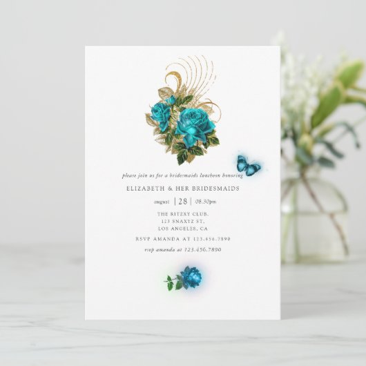 Fantasy Turquoise en Gold Bridesmaids Luncheon Kaart (Staand voorkant)