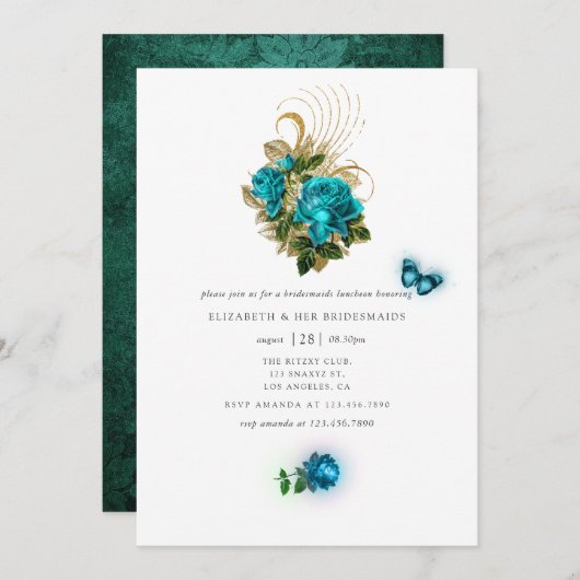 Fantasy Turquoise en Gold Bridesmaids Luncheon Kaart (Voorkant / Achterkant)