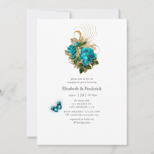 Fantasy Turquoise en Gold Engagement Party Kaart (Voorkant)
