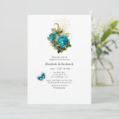 Fantasy Turquoise en Gold Engagement Party Kaart (Staand voorkant)