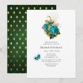 Fantasy Turquoise en Gold Engagement Party Kaart (Voorkant / Achterkant)