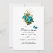 Fantasy Turquoise en Gold Quinceañera Kaart (Voorkant)