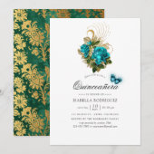 Fantasy Turquoise en Gold Quinceañera Kaart (Voorkant / Achterkant)